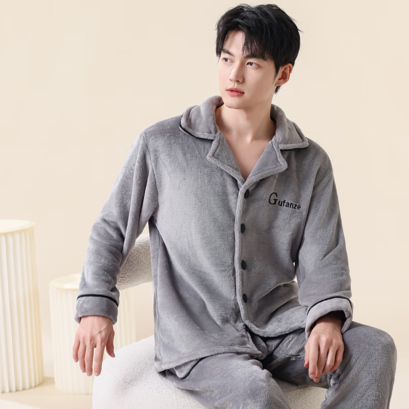 雪中飞珊瑚绒睡衣男秋冬季加绒加厚2025年新款男士法兰绒家居服套装保暖 NSCBF-时空浅灰 XL 【宽松版型建议135-155斤】