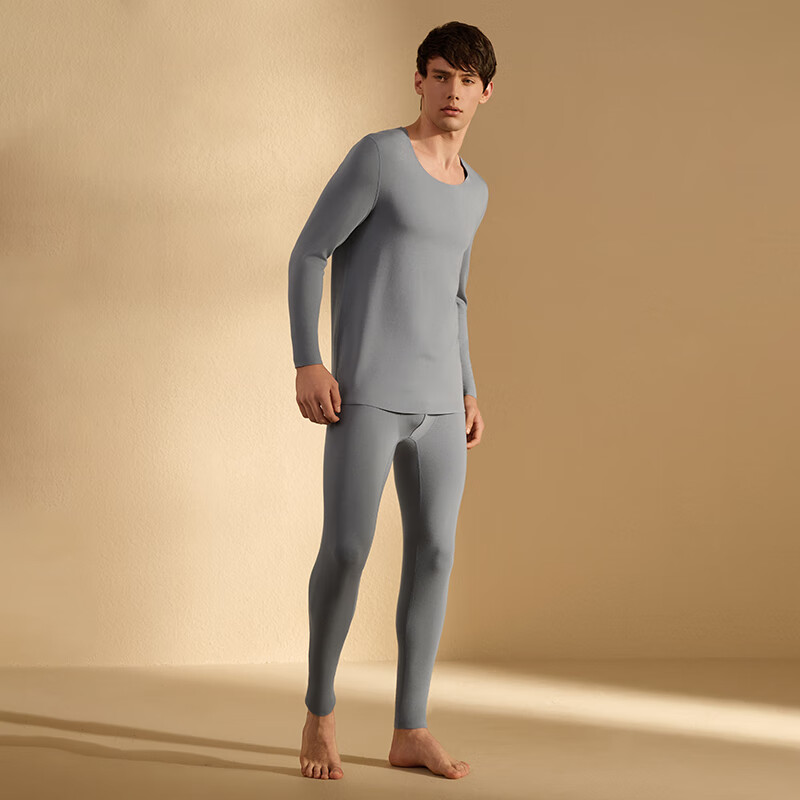 曼妮芬【舒暖】曼妮芬抗菌保暖内衣男士套装女含羊毛本命年红情侣秋衣裤 灰色【男款-无痕圆领】 (含羊毛) L 男士175 套装