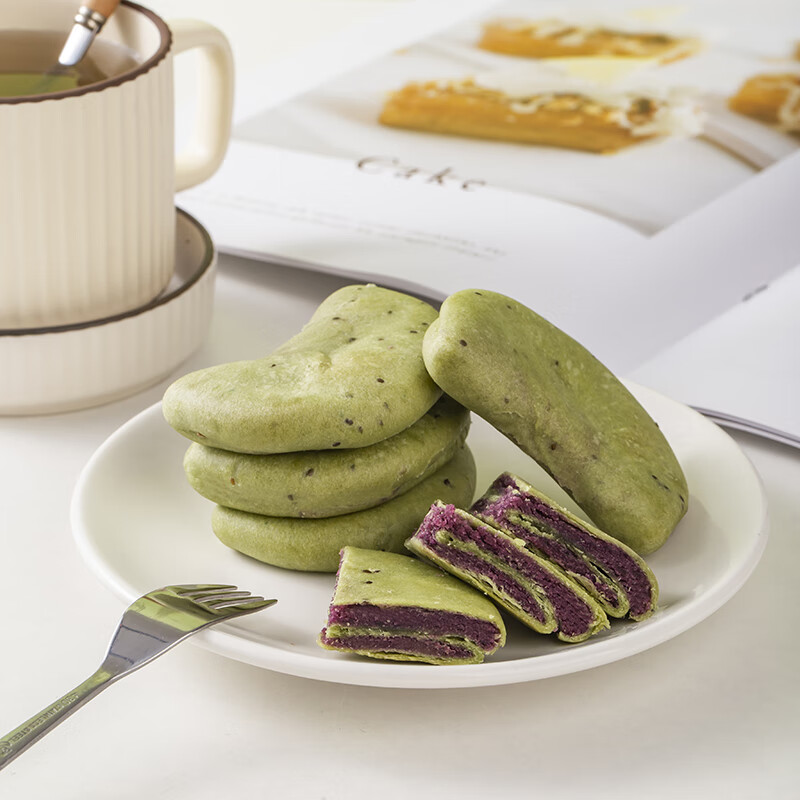 法米诺奇亚籽抹茶紫薯芋泥饼无蔗糖代餐食品糕点心休闲网红零食袋装300g 奇亚籽抹茶紫薯芋泥饼袋装300g-10个装