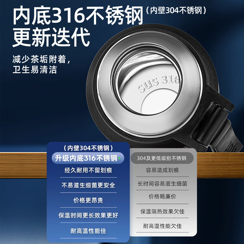 GERTHRON德国保温杯男款大容量316不锈钢2025新款便携焖泡茶杯茶水分离 钢本色1000ML【智能显温316抗菌款】 高颜值十大名牌保温杯