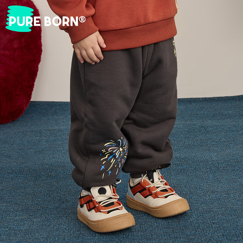 博睿恩【烟花厚厚裤】男女宝宝加绒长裤25冷冬款儿童舒棉绒超厚保暖裤 深灰 110