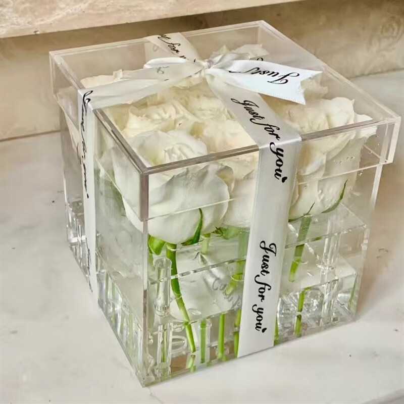 卫亮diy亚克力花盒包装盒装放花的女神节礼盒空盒透明玫瑰鲜花收纳盒