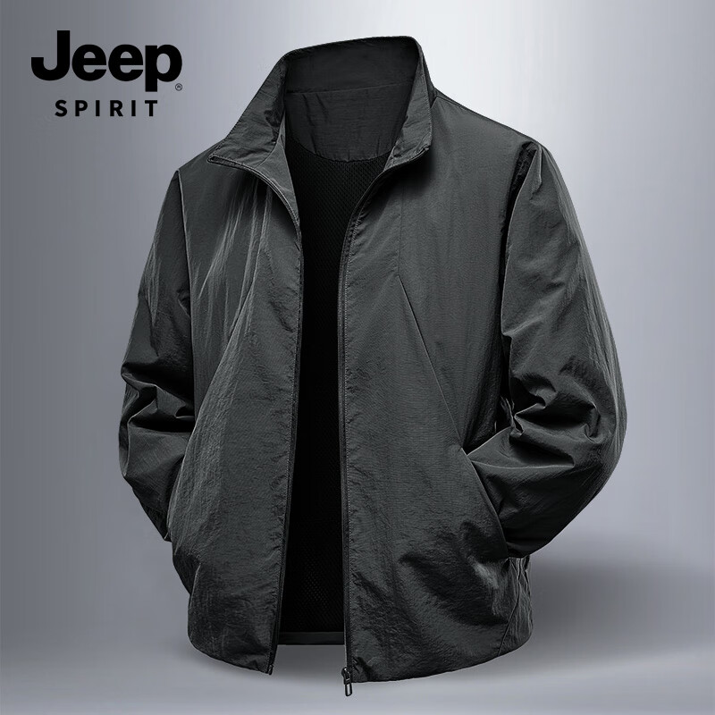 JEEP SPIRIT轻商务夹克2025秋季新品耐磨休闲百搭立领外套8988 黑色 XL