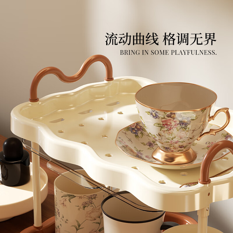 聚可爱杯子收纳置物架桌面放咖啡杯碟沥水分层托盘架复古大容量水杯架子 二层-奶咖色
