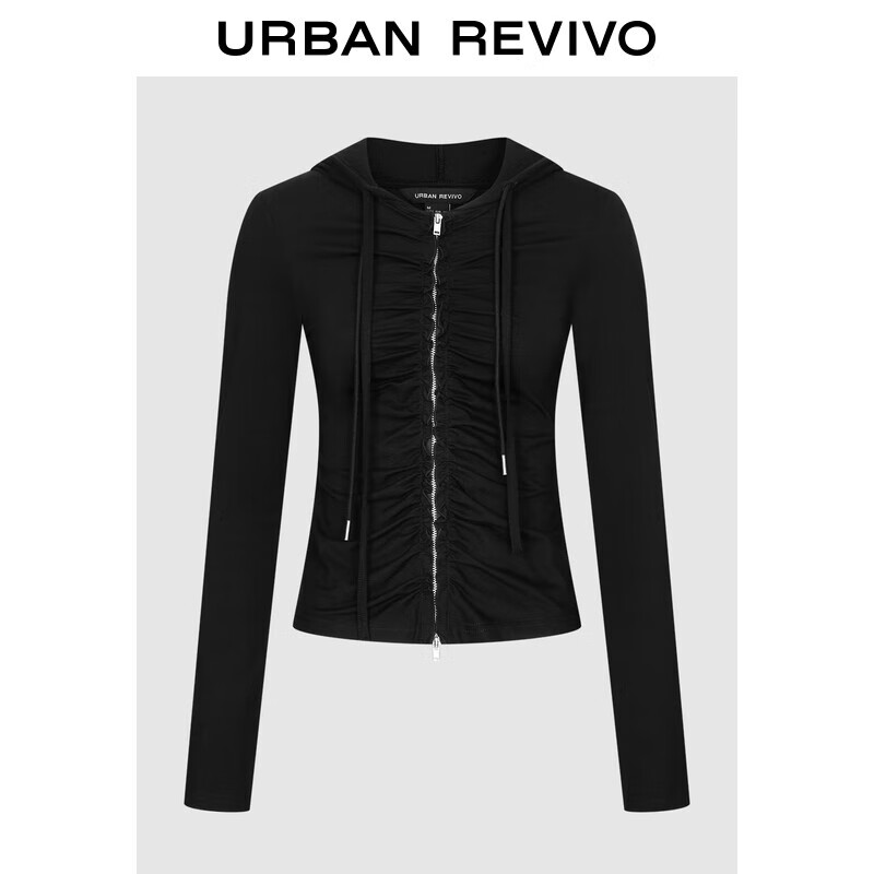 UR2025秋季新款女潮流木耳边褶皱连帽修身短款外套UWJ150099