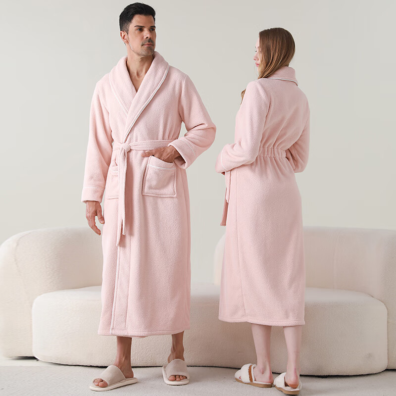 赛图蒙睡袍男加绒加厚2025新款女士秋冬季情侣珊瑚绒洗澡保暖浴袍睡衣 2504杏粉色【女】 XL (身高170-185CM,体重150-190斤)