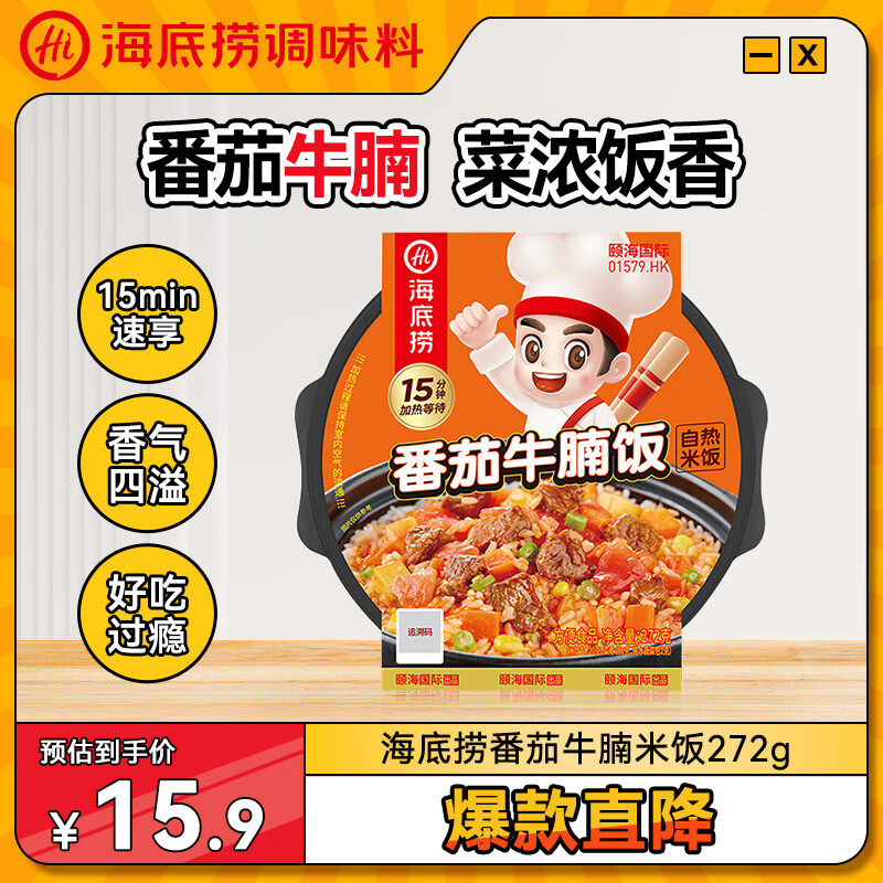海底捞自热米饭 方便速食夜宵零食出游露营米饭 番茄牛腩味272g