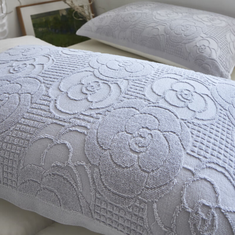 蜜乐暖A类100%纯棉枕巾男士防油防汗全棉枕头巾冬季吸汗大枕巾纱布枕套 繁花-灰【全棉毛线圈针织工艺】 【加厚加大】52x75cm【单只装】