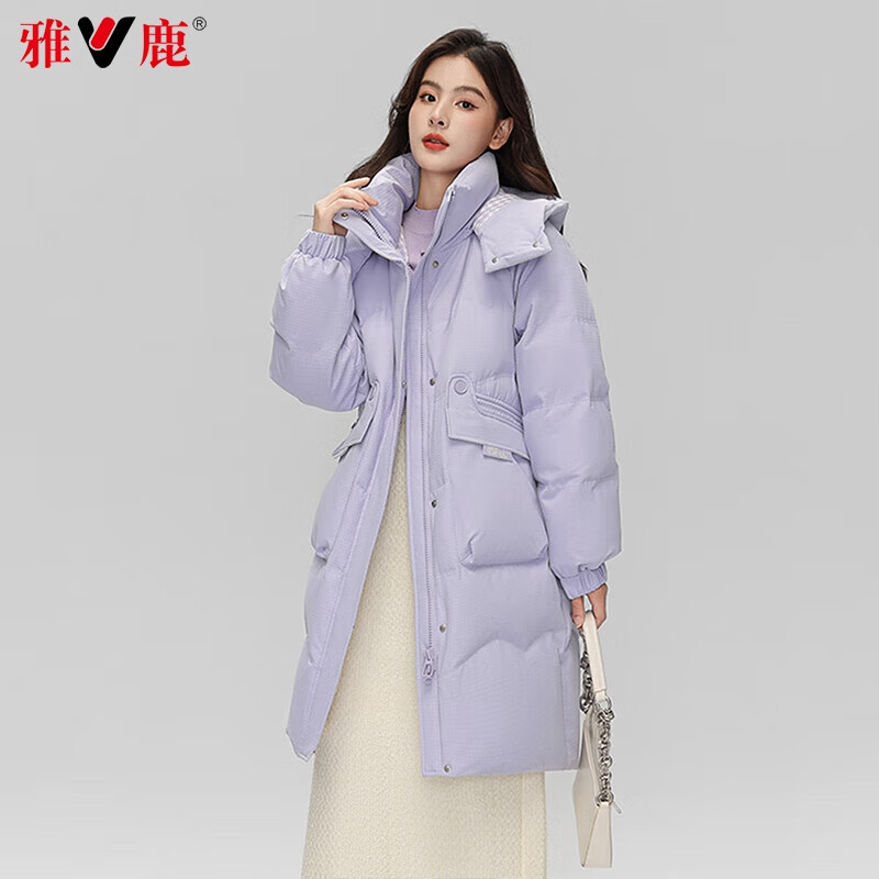 雅鹿官方羽绒服女中长款可拆卸连帽2025冬季新款时尚保暖加厚女士外套 0467T黑色 L 165