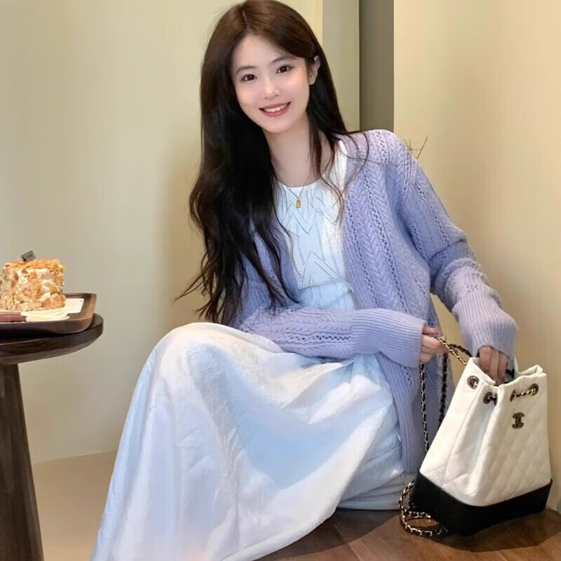 俞兆林紫色针织开衫外套女春秋季新款宽松慵懒风毛衣温柔甜美风短款上衣 浅紫色 【减龄显瘦百搭】 均码 【推荐80-140斤】