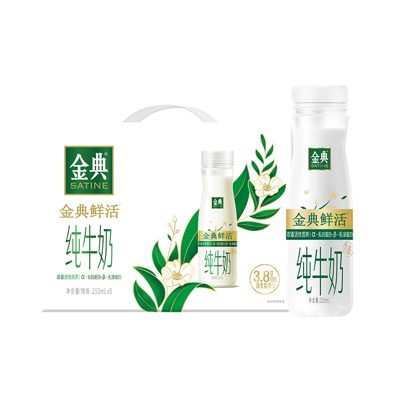 伊利金典3.8g乳蛋白 鲜活纯牛奶整箱 250ml*8瓶 30天常温短保 礼盒装
