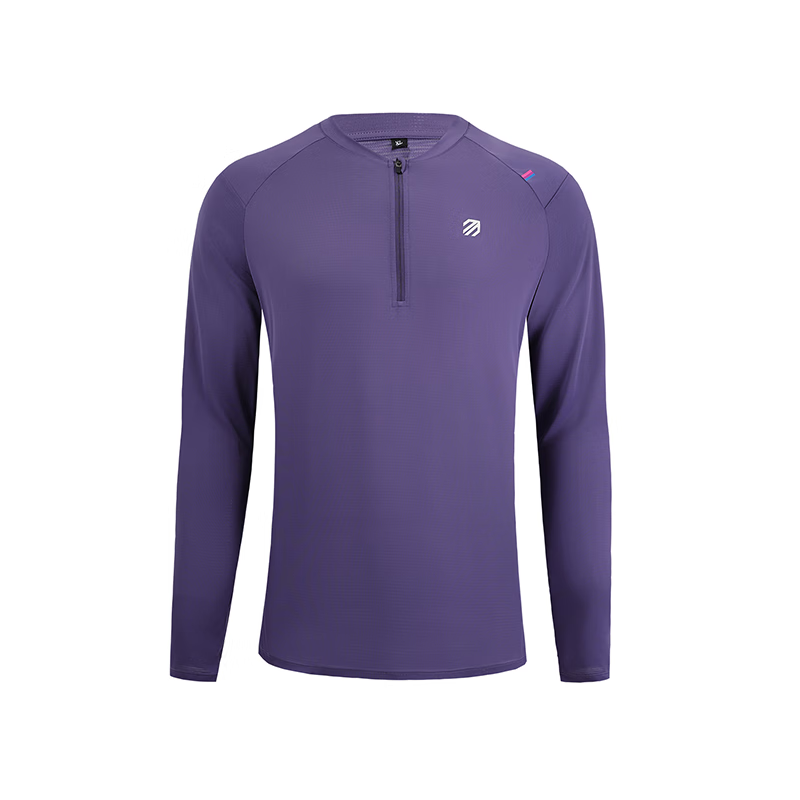 引擎鸟男款半开襟运动长袖T恤速干吸湿排汗马拉松跑步舒适上衣秋冬新款 神秘紫 L