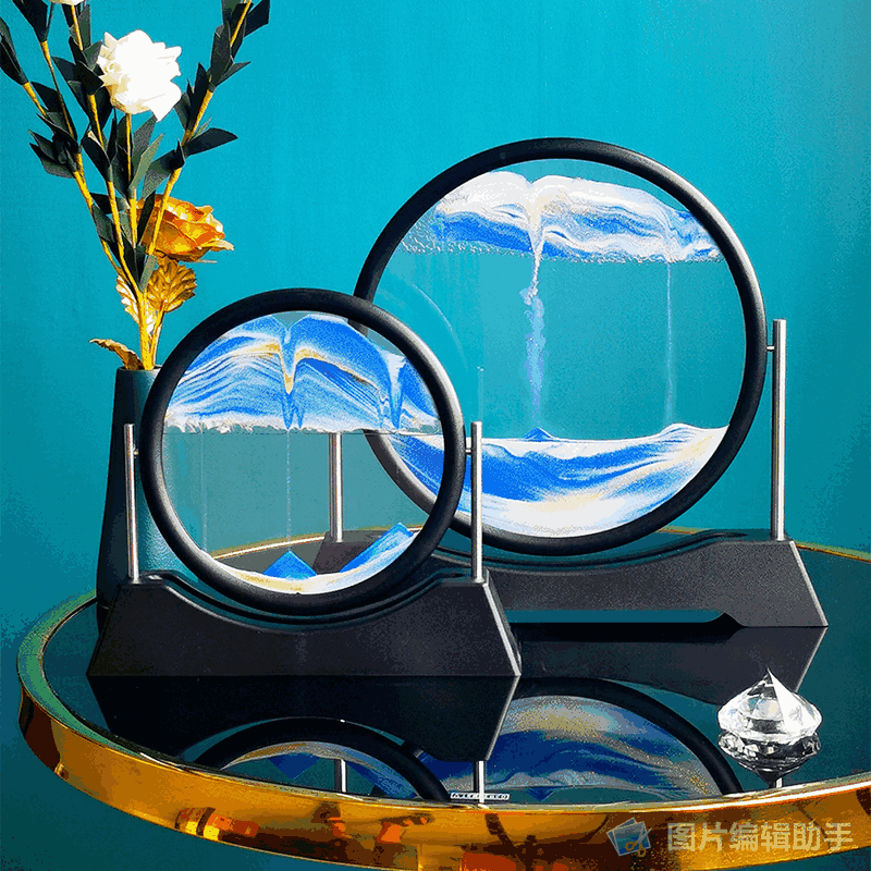 鸿礼钰流沙画小夜灯 USB氛围灯卧室床头桌面办公室沙漏摆件儿童节礼物 12寸圆翻转黄色 不带灯