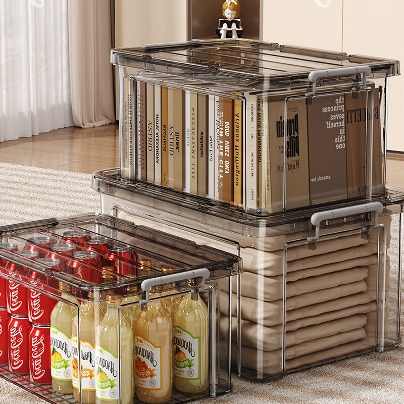 佳帮手大容量透明收纳箱家用衣柜衣物塑料盒子玩具后备箱收纳盒子 【包邮】灰透45L*2只【 53*36*32cm】