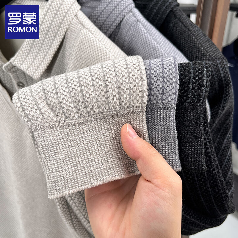 罗蒙(ROMON)仿雪貂绒男士加绒假两件毛衣2025秋冬新款衫保暖针织打底衫上衣 221驼色 加绒 XL (建议体重125-140斤)