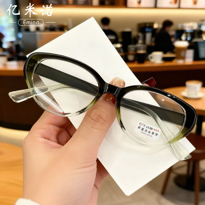 亿米诺猫眼老花镜女中老年高清防蓝光抗疲劳轻盈妈妈款复古显年轻白搭 茶色框 【热销款】0度 防蓝光(护眼-推荐)