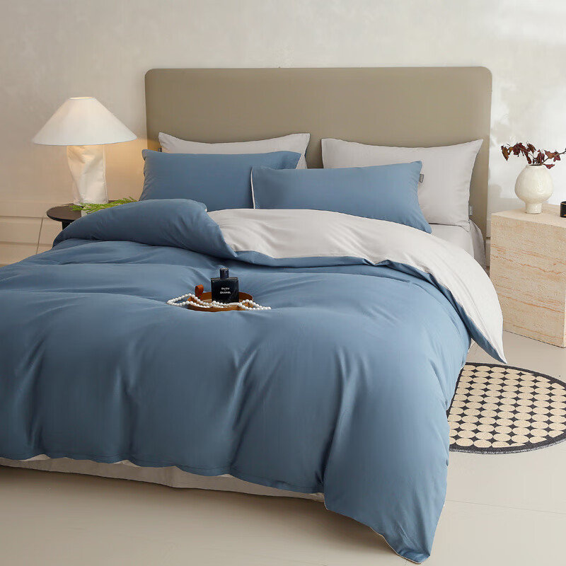 兰芮（Lanrui） 床上四件套纯棉60支新疆长绒棉亲肤裸睡全棉套件 蓝韵雾纱(A类磨毛款） 1.5/1.8m床 床单款 （被套200*230cm）