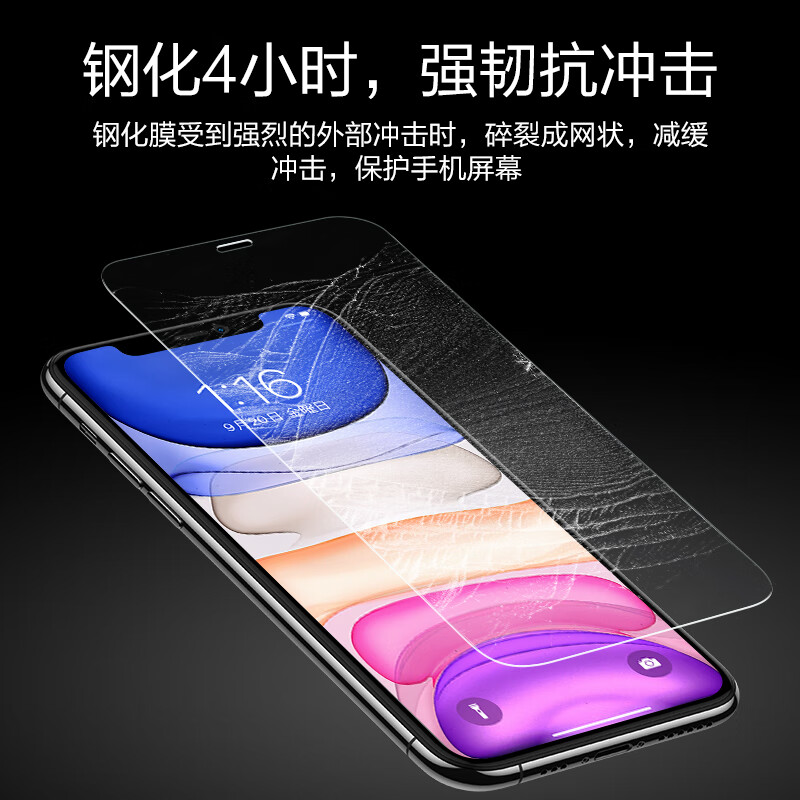 闪魔【精选直发】 苹果11钢化膜 iphoneXR/XsMax/11promax手机膜高清 XR/11【标准版】2片+神器