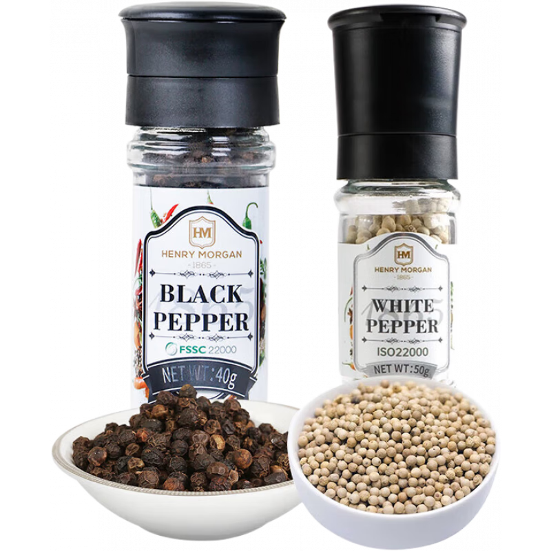 亨利摩根進(jìn)口黑白胡椒粒組合90g研磨瓶現(xiàn)磨黑白胡椒粒牛排調(diào)味料 [0添加]研磨瓶黑胡椒粒40g