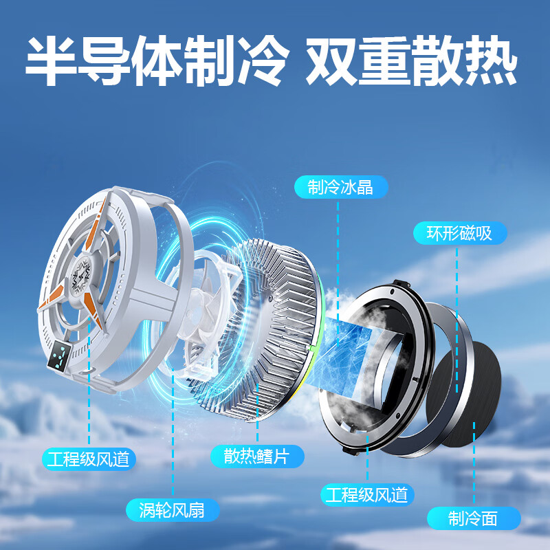 黎孩【TOP榜第1名】手机散热器磁吸式直播专用平板降温神器制冷半导体背夹游戏ipad适用苹果iqoo黑鲨 黑【真结冰-顶配款】3档数显变频控温-+拆卸背夹