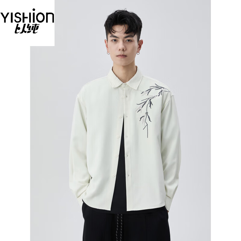 以纯（YISHion）2025【中式设计】国风男装衬衫长袖秋装订婚衬衣感抗皱短袖潮 黑色长袖-QCS2500128 M