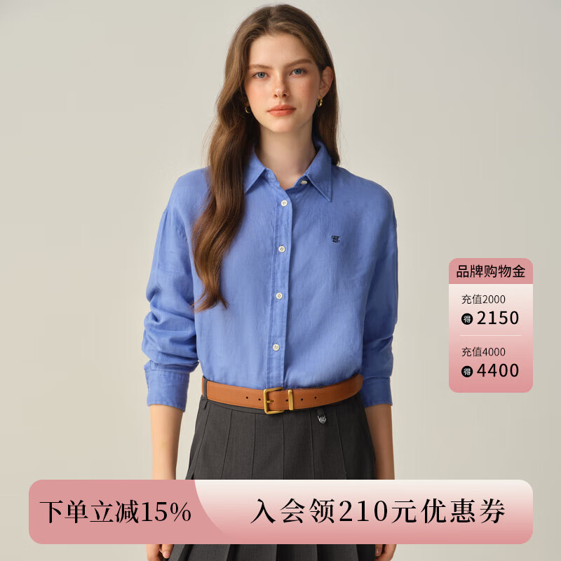 ELAND【100%棉】衣恋衬衫女单排扣宽松通勤长袖上衣2025秋季新款 蓝色(50)Blue S /160