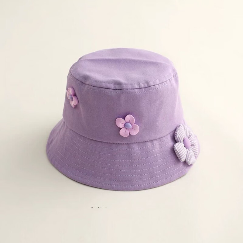 G.duck小黄鸭女童宝宝帽子渔夫帽可爱超萌洋气儿童遮阳帽秋冬款女孩盆帽 3朵花 米白 48-52cm(1.5-6岁)