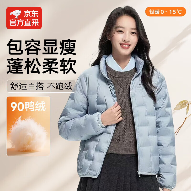 IKELUOZI2025秋季立领简约百搭休闲运动保暖外套羽绒服女短款轻薄 蓝色 XL