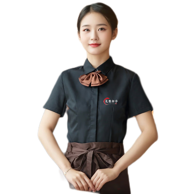 CamalgOri酒店餐廳服務(wù)員工作服女中國(guó)風(fēng)西餐廳高檔純色奶茶店咖啡店制服夏 兩]女款黑色上衣+ZC深咖 XL