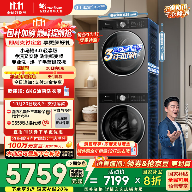 小天鹅（LittleSwan）洗烘套装 10KG滚筒洗衣机全自动+变频热泵烘干机家用烘衣服 【小乌梅3.0轻享】VE10+VE10 国家补贴
