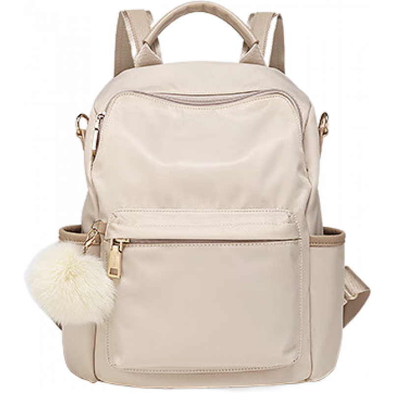 toutou双肩包女大容量轻便旅行包通勤实用防盗超轻背包短途旅游包 杏仁白