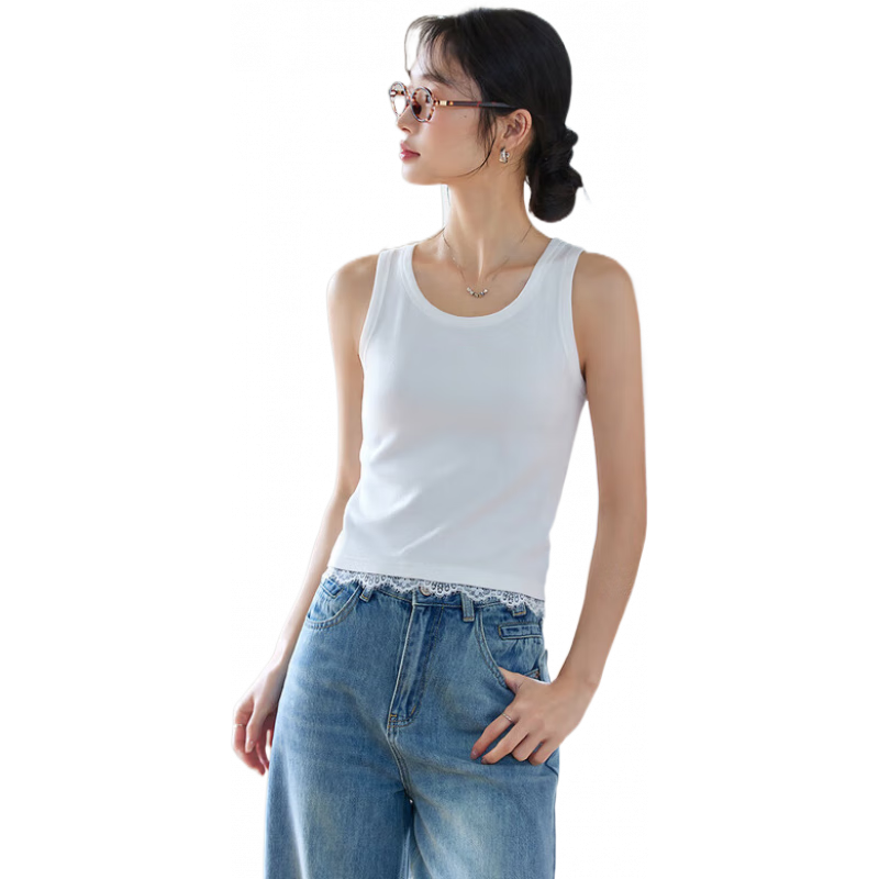 梵希蔓白色背心吊带女内搭2025年春夏新款外穿打底衫修身针织上衣 M6698 白色花边 S