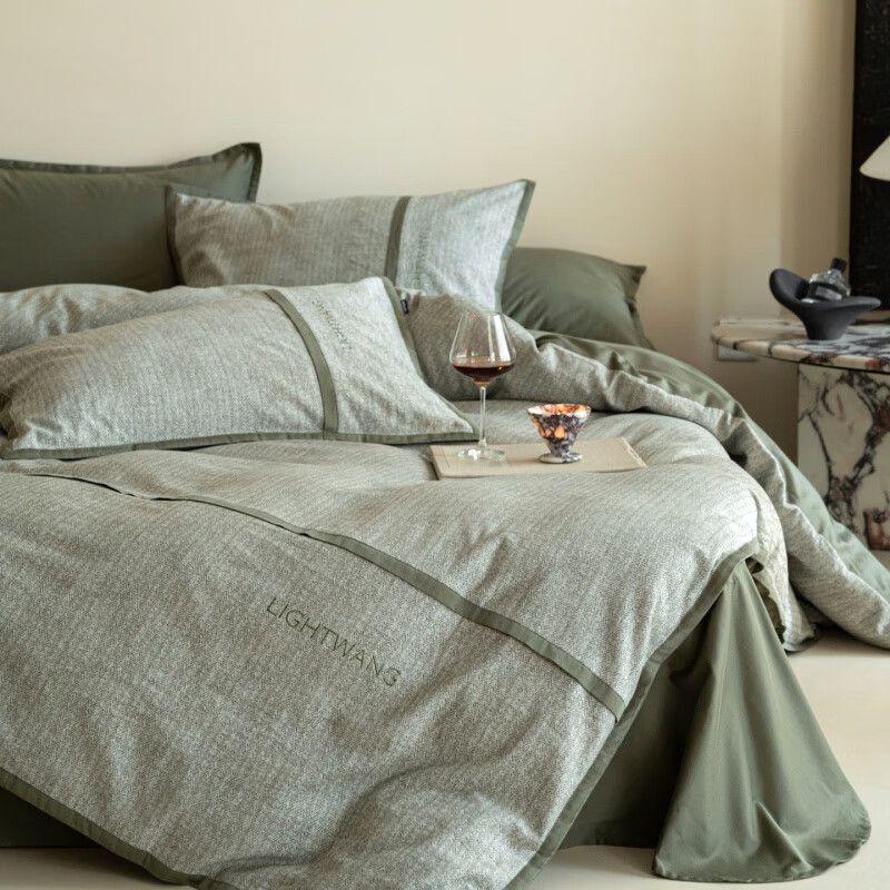 博洋(BEYOND)感色織提花100S全棉長(cháng)絨棉床上四件套美式復古風(fēng)高端床上用品 橡木庭院-綠 床單款 1.5m四件套(被套200*230cm)