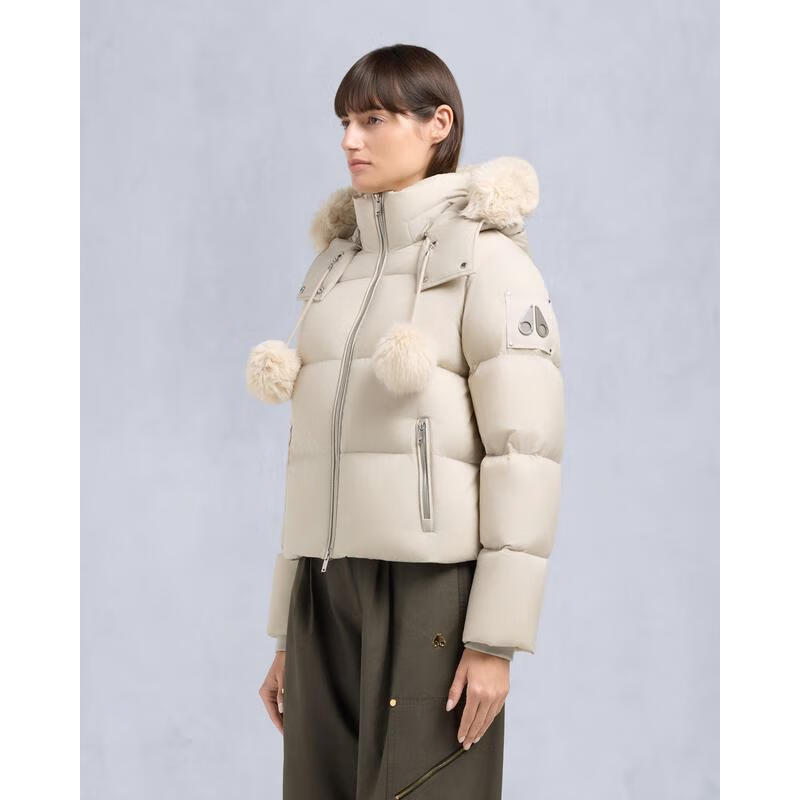 Moose Knuckles女士羽绒服保暖防风防水抗寒鹅绒连帽短款白鸭绒冬季户外外套 ALABASTER 均码 |L