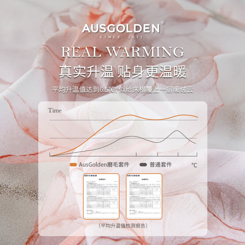 AusGolden澳洲M系列克莱尔100%全棉磨毛A类高密高支床上四件套被单床单 蔷薇花 床单款 （被套200*230cm）