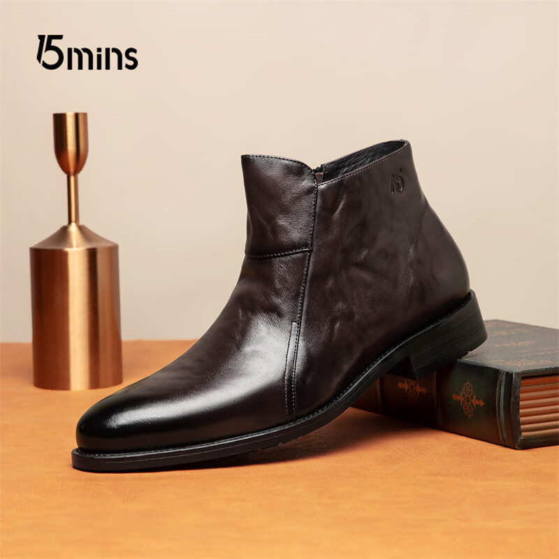 15分钟切尔西靴轻奢真皮皮靴侧拉链英伦休闲商务男短靴马丁靴男靴 E2495