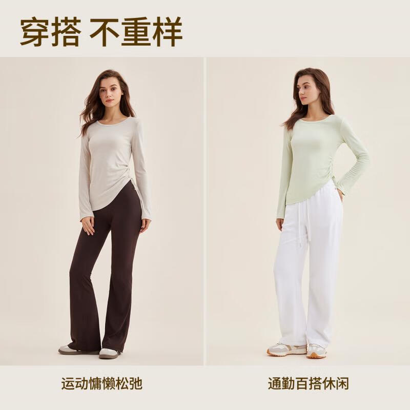 FIEDERFieder/翡勒新品柔光长袖瑜伽不规则下摆抽绳收腰褶皱日常通勤 芭蕾粉 M 105-115斤