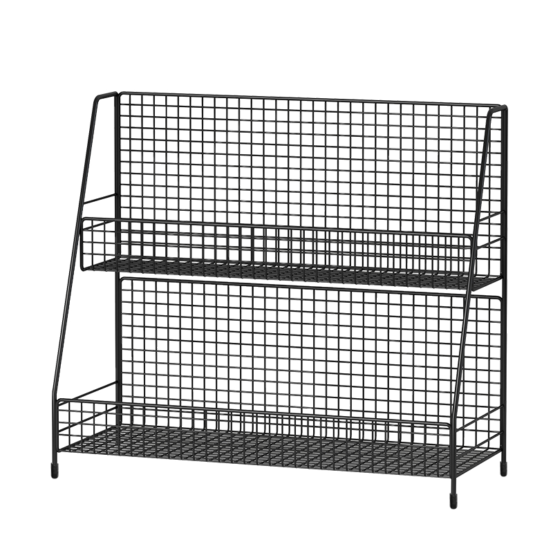 林家小子 桌面收纳盒宿舍神器多层零食架子办公桌铁艺餐桌桌上化妆品置物架 黑色三层大号