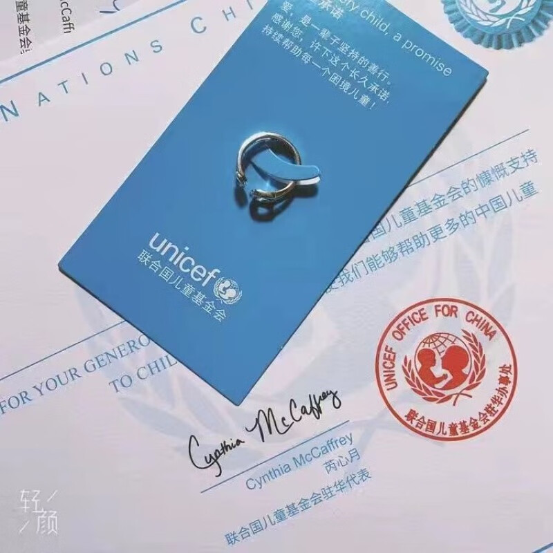 珠佩丽 联合国儿童基金会戒指 联合国基金会戒指定制月捐戒指带 银