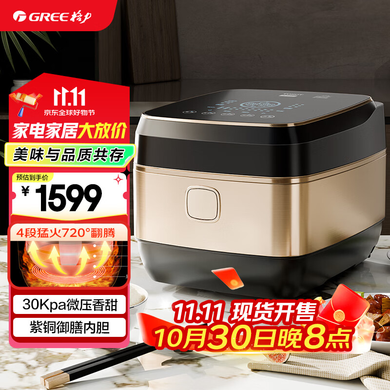 大松（TOSOT）格力电饭煲4-5人家用电饭锅4L微压力4段IH加热智能多功能煮粥煲汤带蒸屉健康发芽饭政府补贴40X80C