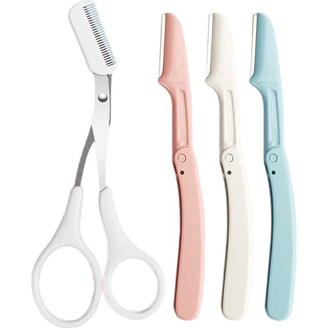 折叠修眉刀刮眉毛刀片修眉剪刀女士美容院专用剃眉刀化妆师全套装 折叠修眉刀白色+粉色+蓝色