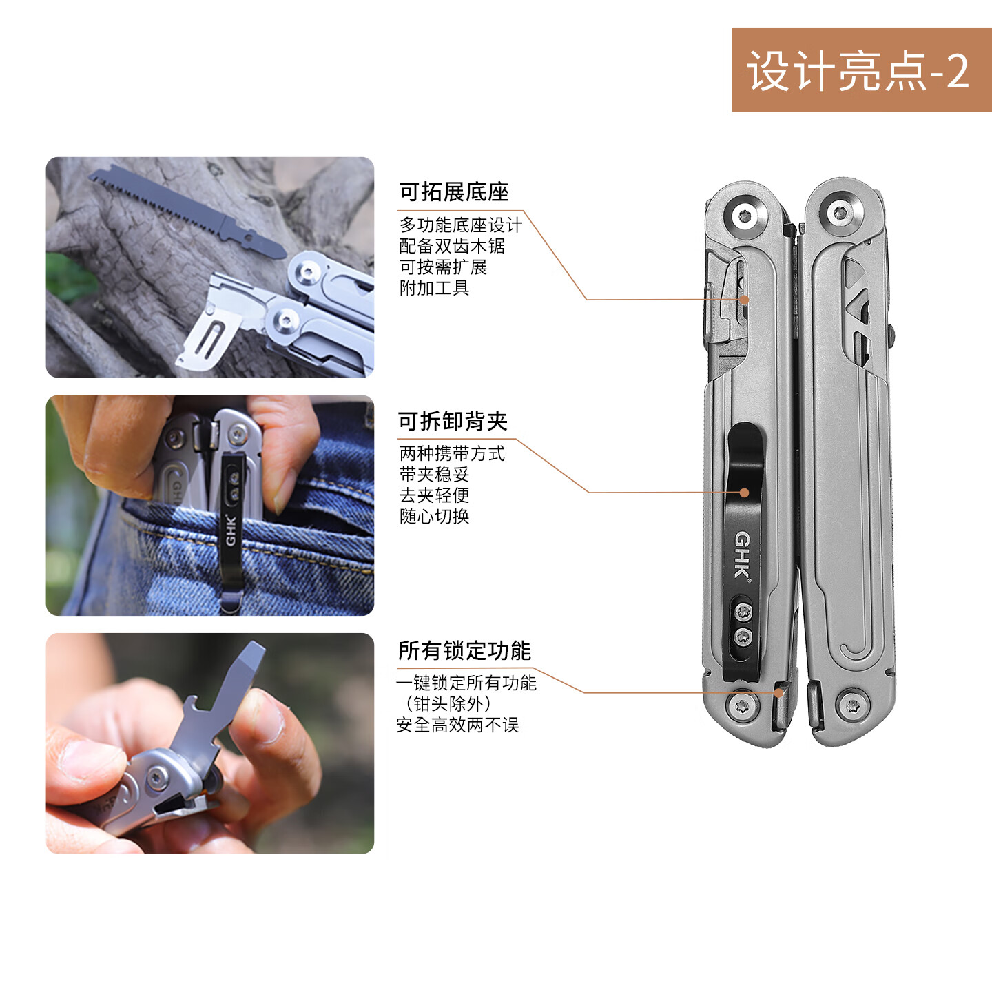 鸿丰锋焰多功能重型钳户外登山折叠工具瑞士军刀应急救援装备剪刀工具 GHK21石洗黑+批头+K鞘