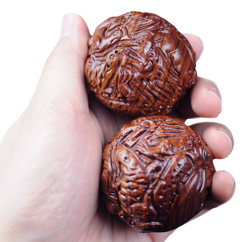 莆匠 酸枝木雕保健球手球实木雕刻十二生肖按摩健身球 祝寿生日送爸爸