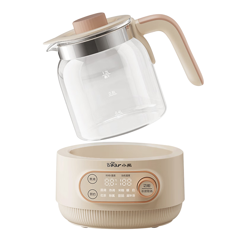 小熊(Bear)全玻璃恒溫水壺 嬰兒調奶器燒水壺熱水壺 溫奶器 1.2L熱門(mén)商品