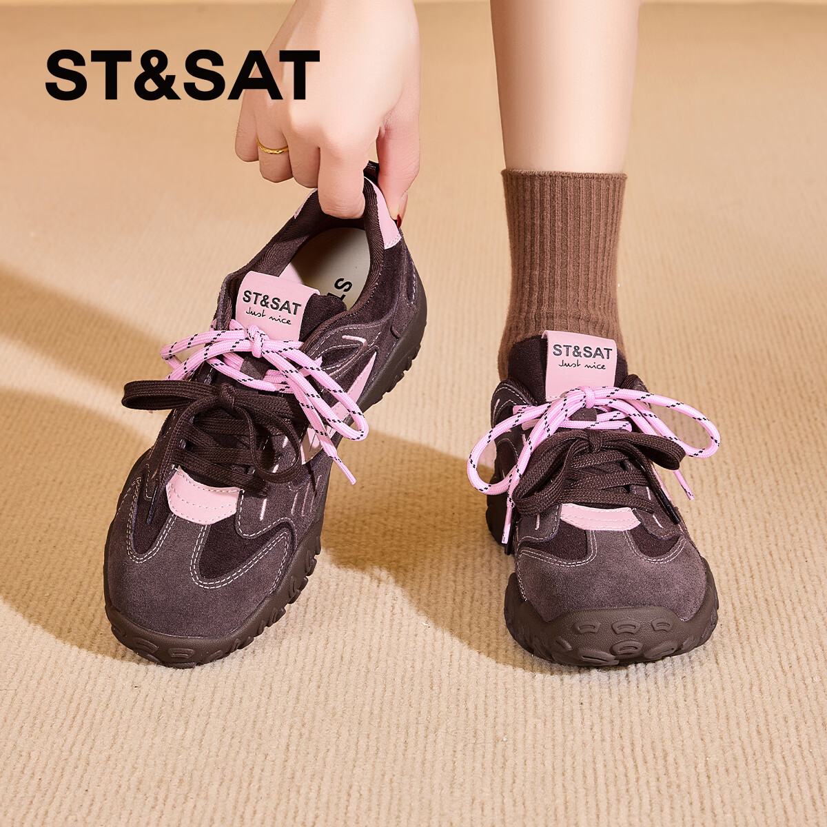 星期六德训鞋女2025新款爆款秋冬厚底加绒单鞋女时尚轻便户外百搭休闲鞋 深咖色【加绒】 40