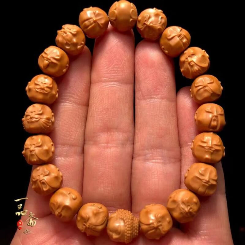 手串男盘玩桃核光珠文玩核桃雕刻小籽十八罗汉 单面脸谱18罗汉1点1