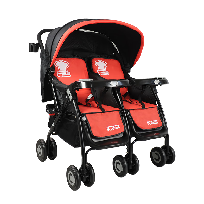 寶寶好雙胞胎嬰兒推車可坐可躺可折疊手推車輕便雙人寶寶推車 703A紅色