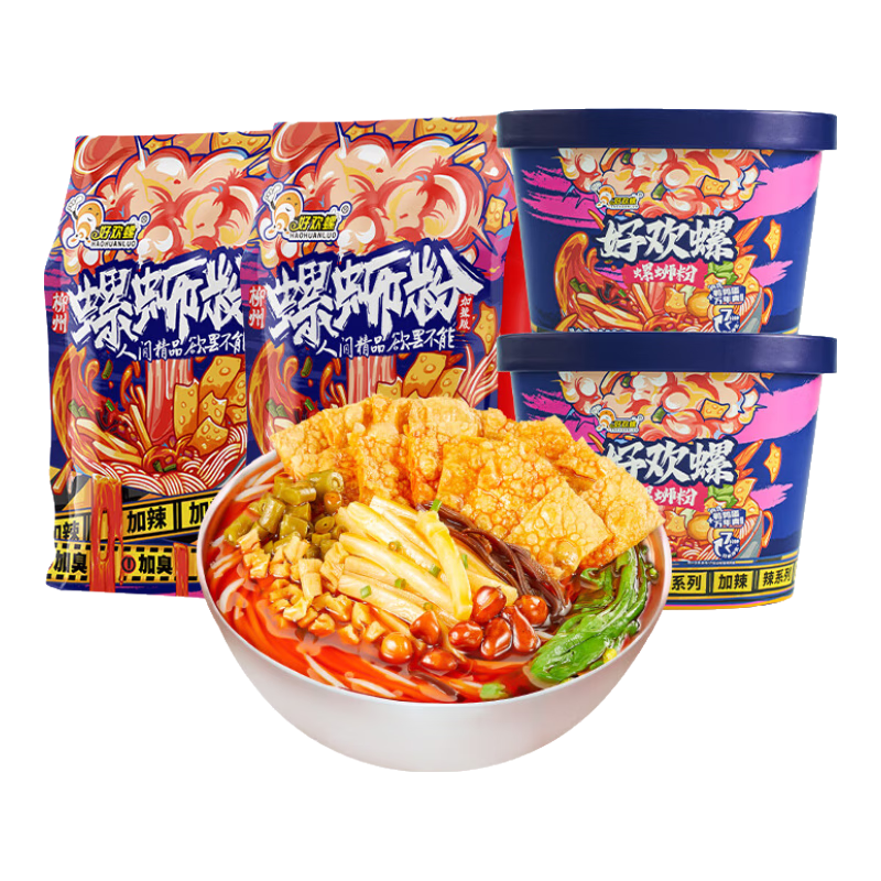 好欢螺 加辣加臭螺蛳粉广西柳州带油渣螺丝粉酸辣粉正宗螺蛳粉组合米粉 加辣400g*1+带渣辣油350g*1+小龙虾225g*3+干米粉80g*2