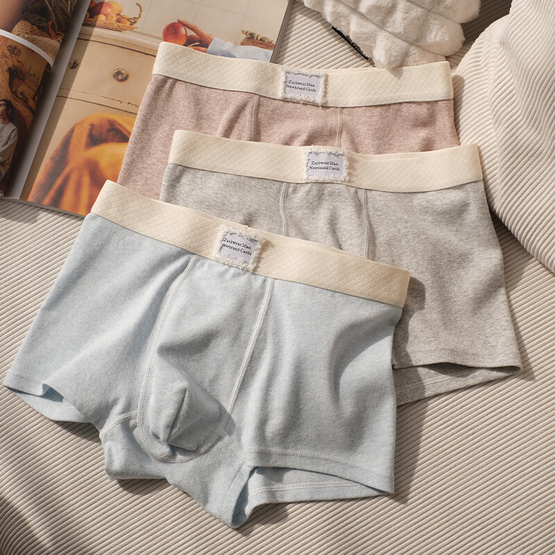 CEENIU色纱纯棉100A抗菌底档男士内裤秋冬款高端大码透气送男生爸爸礼物 风信蓝+苍山灰+牧野棕 L 京东折扣/优惠券