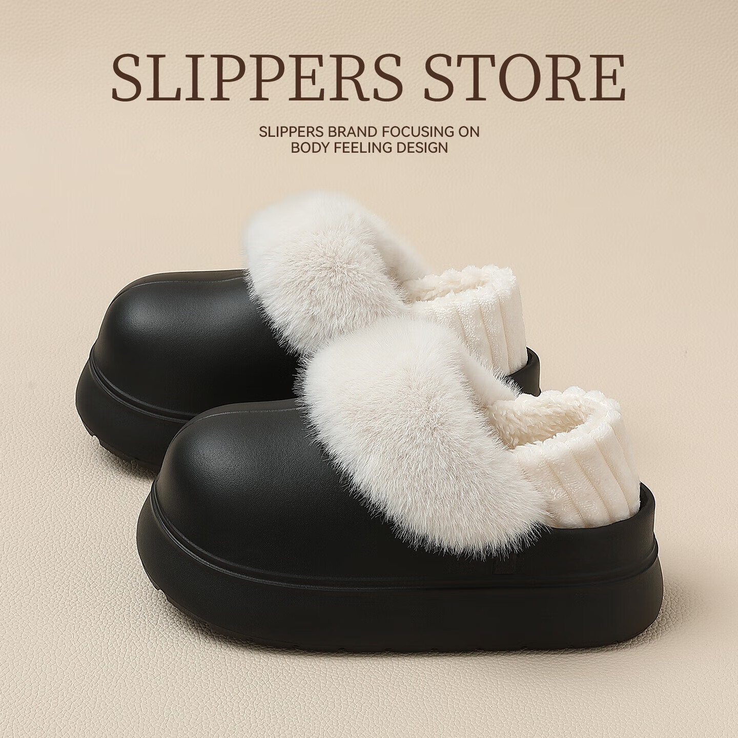 FZT增高厚底棉拖鞋女士秋冬季2025新款包跟防水加厚保暖可外穿棉鞋女 黑色 36-37 【适合35-36】